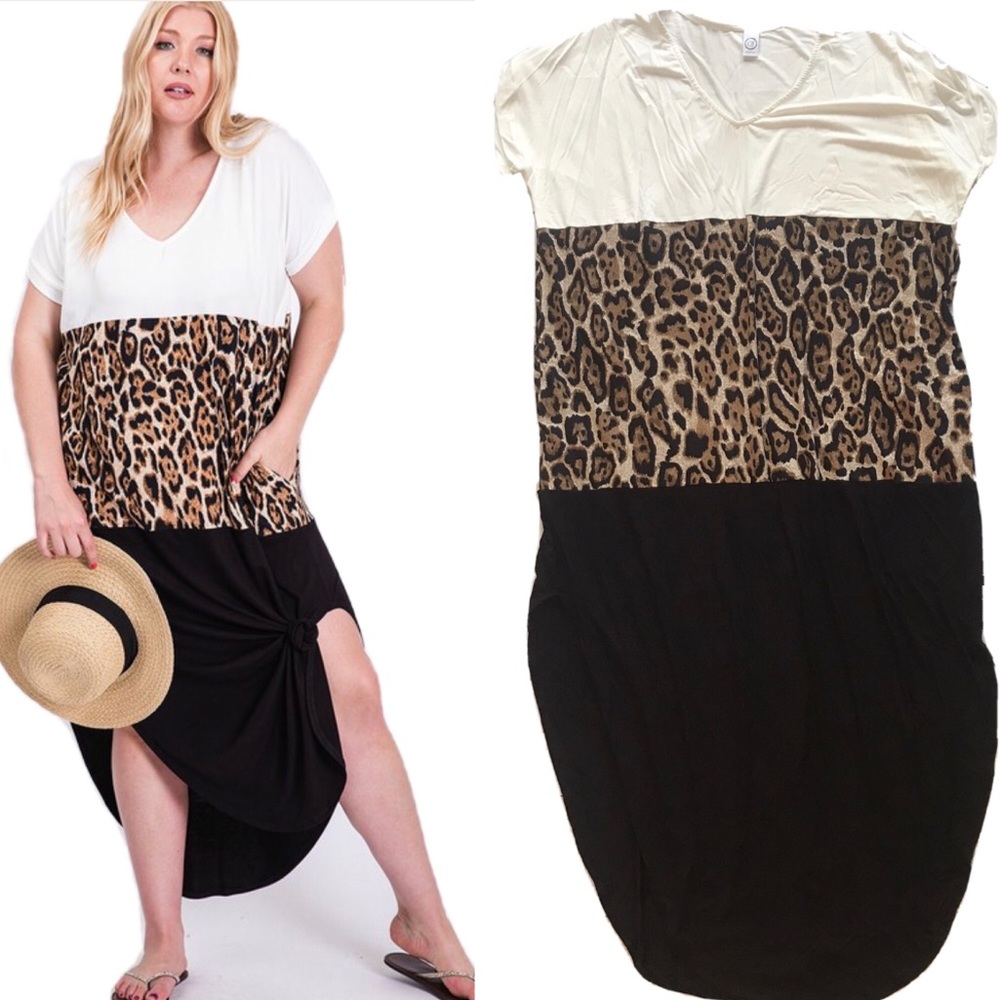 SALE NEW Cheetah Color Block Dress - Picture 2 of 5